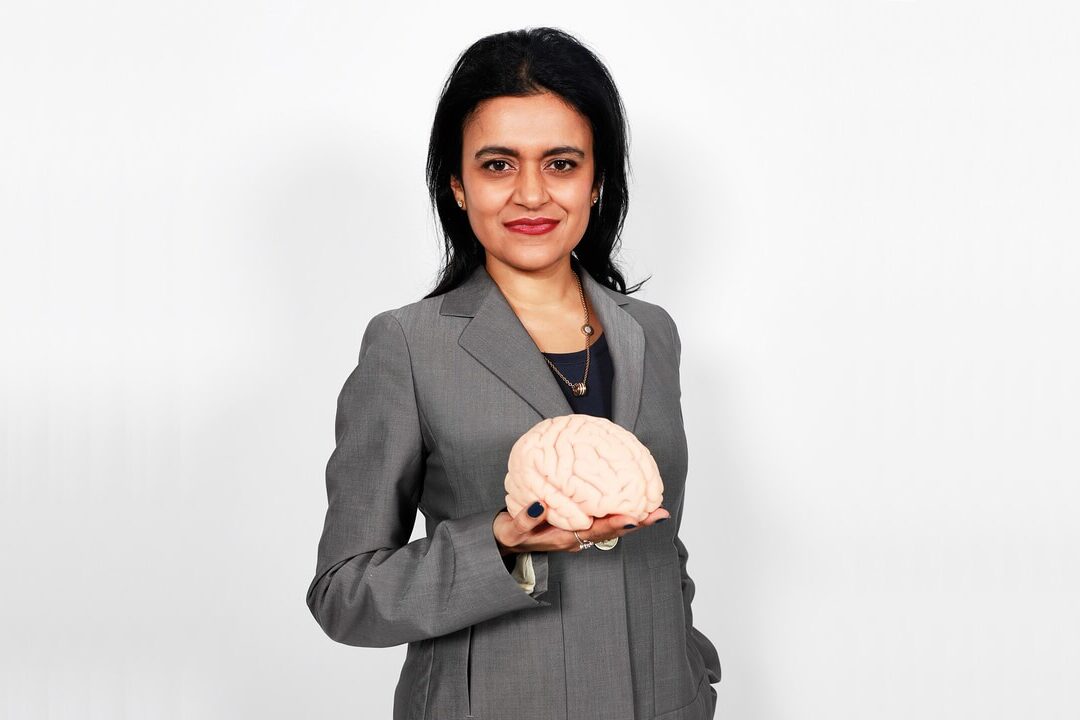 Neuroscientist Dr Tara Swart holds a model brain