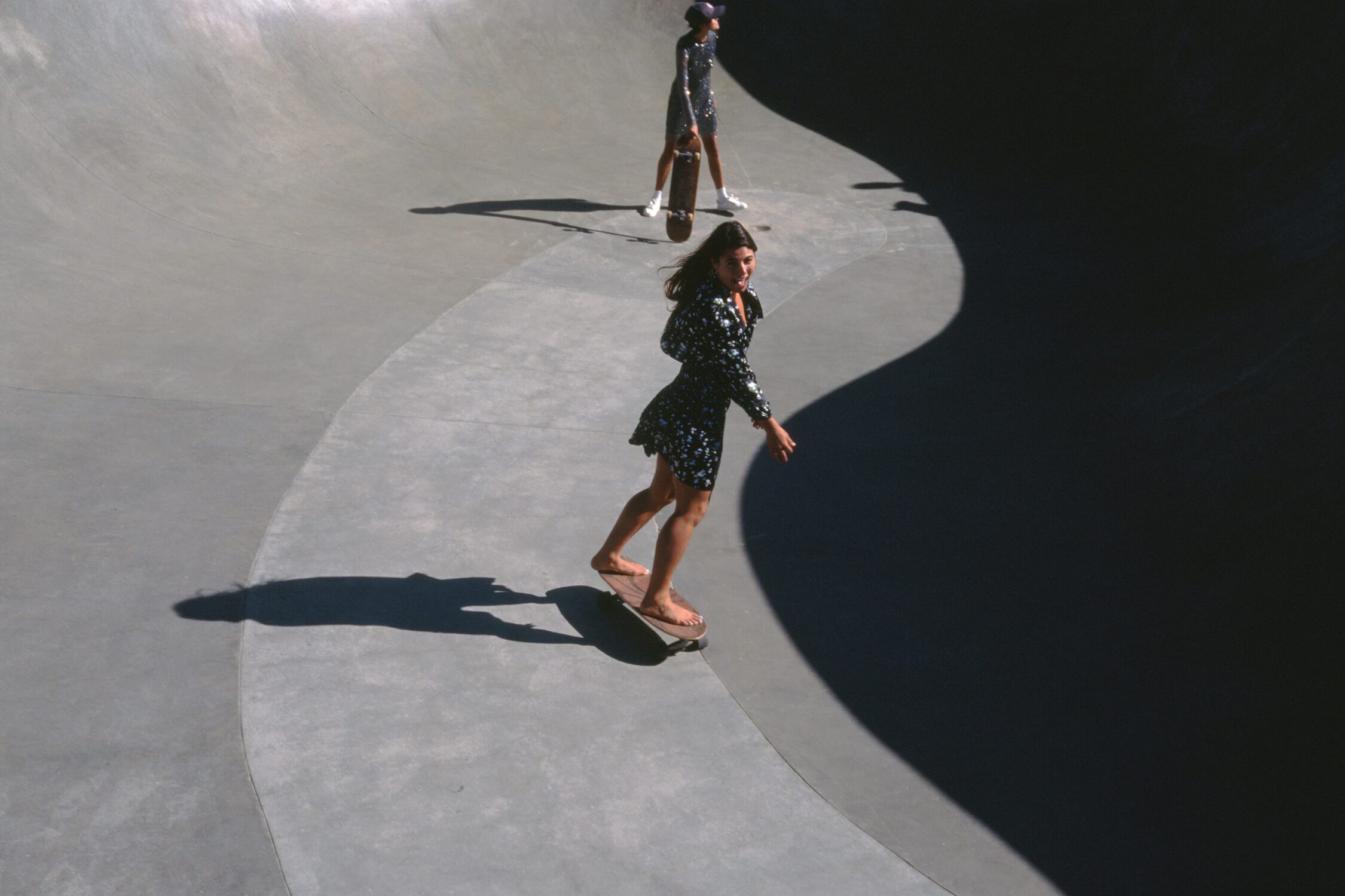 Grlswirl Skateboarding collective member Val LaForge in the Venice Beach, California bowl