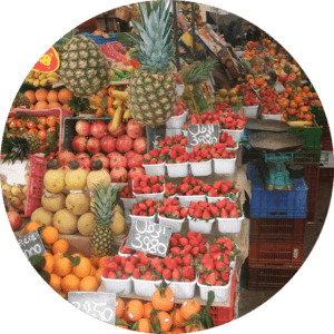 Sarah Ben Romdane chooses her top places to explore for Semaine magazine - the image shows the fruit selection at Marché Central in Tunisia. 