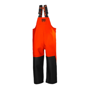 Helly Hansen Storm Waterproof Rain Bib Trousers Orange worn by Semaine Tastemaker Sky high Farm's team members.