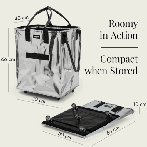 Dimensions of the Hulken Multipurpose SIlver Tote Bag, chosen by Semaine Tastemaker Paris Starn.