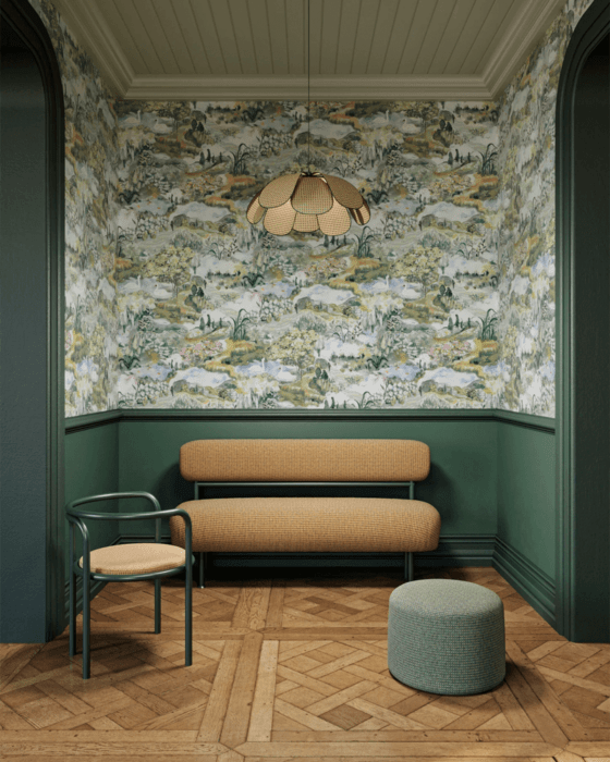 Meadow Wallpaper, Linden, The Lawns X Laura Chautin Wallpaper, in room, chosen by Semaine Tastemaker Paris Starn.