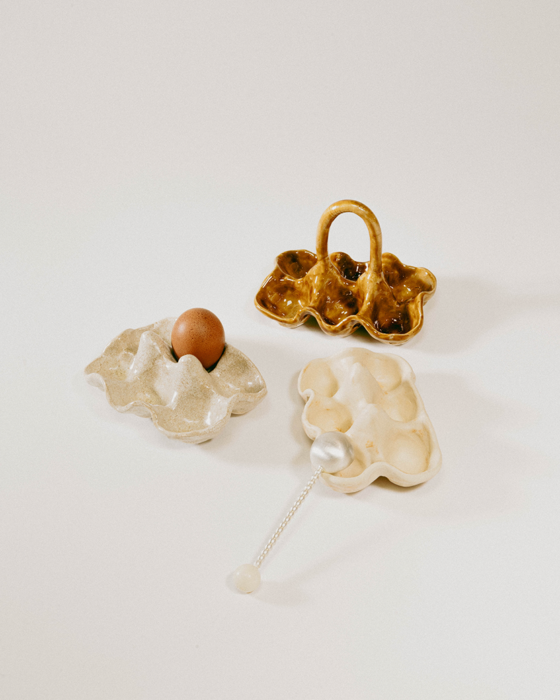 Anne-Sophie Matrella Egg Holder (with Handle) and Natlia Criado Spoon, for Semaine x Poilâne Le Pain de la Semaine.