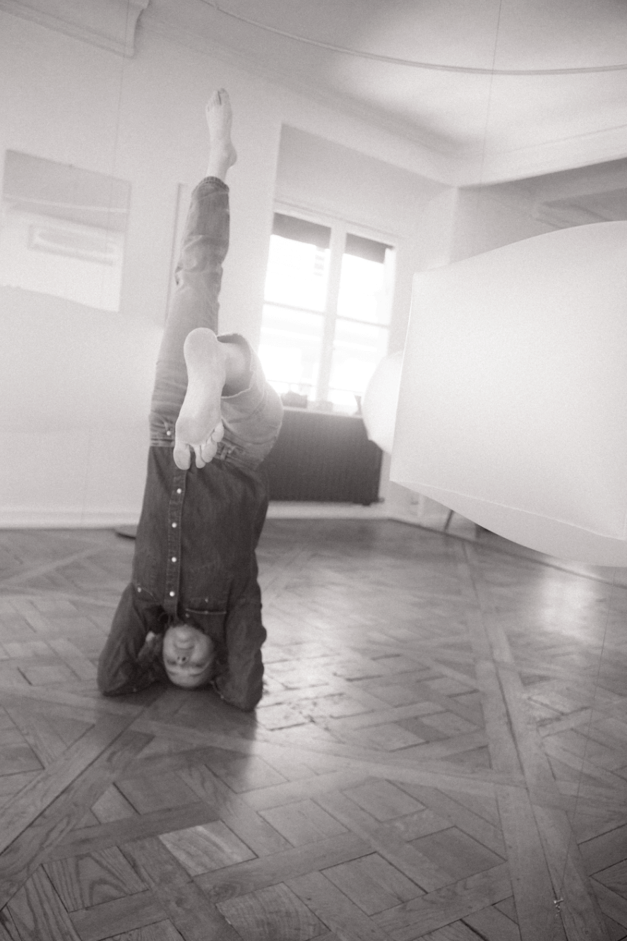 Charlotte Chesnais doing yoga in her studio